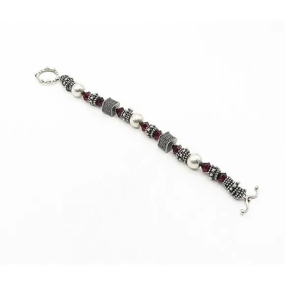 DESIGNER 925 Silver Vintage Garnet Beaded Cluster Chain Bracelet BT1644